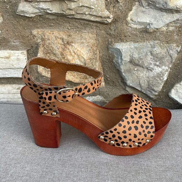 Madden Girl G-Neato animal print wooden block heels open toe size 7.5 - Picture 1 of 8